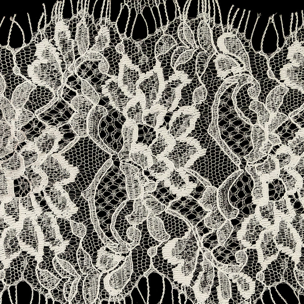 White Water Lilies Re-Embroidered Lace Trim with Eyelash Fringe - 4.75