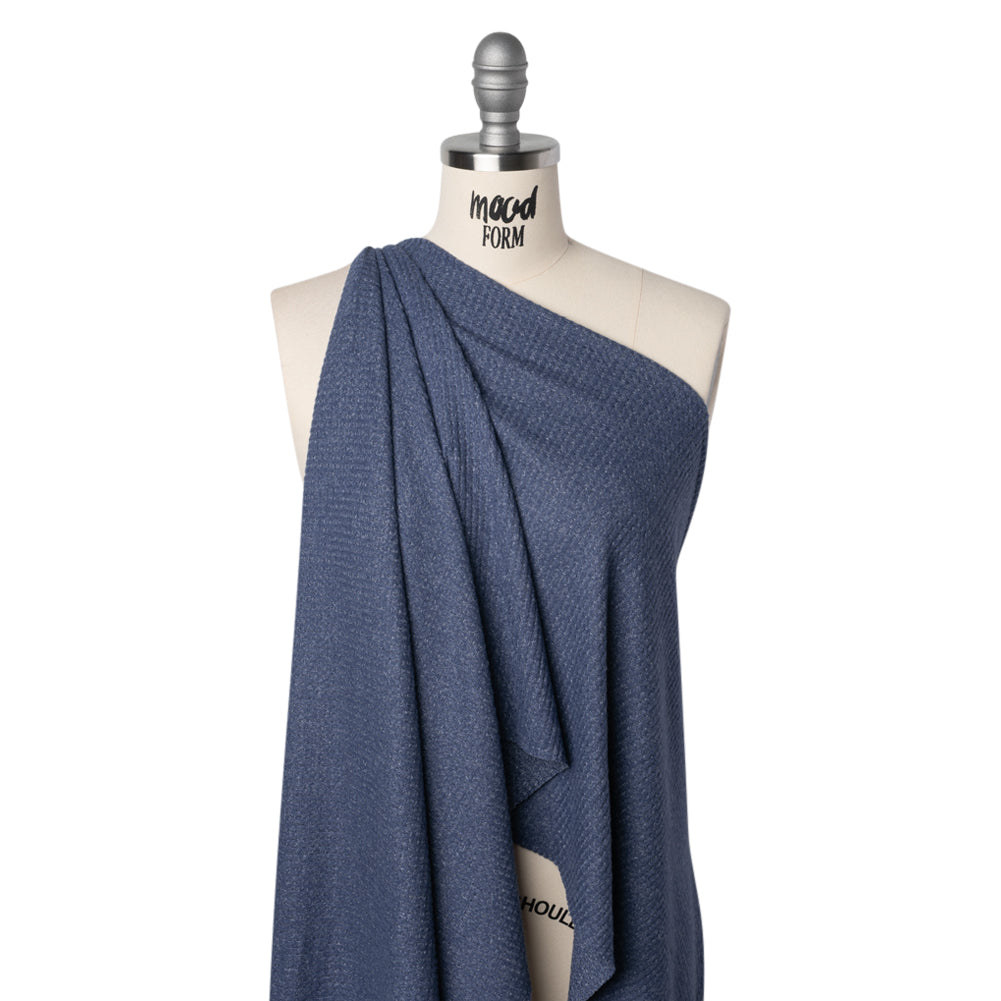 Brushed Stretch Rayon and Polyester Waffle Sweater Knit - Heathered Cadet Blue - Deadstock - Joann Fabrics