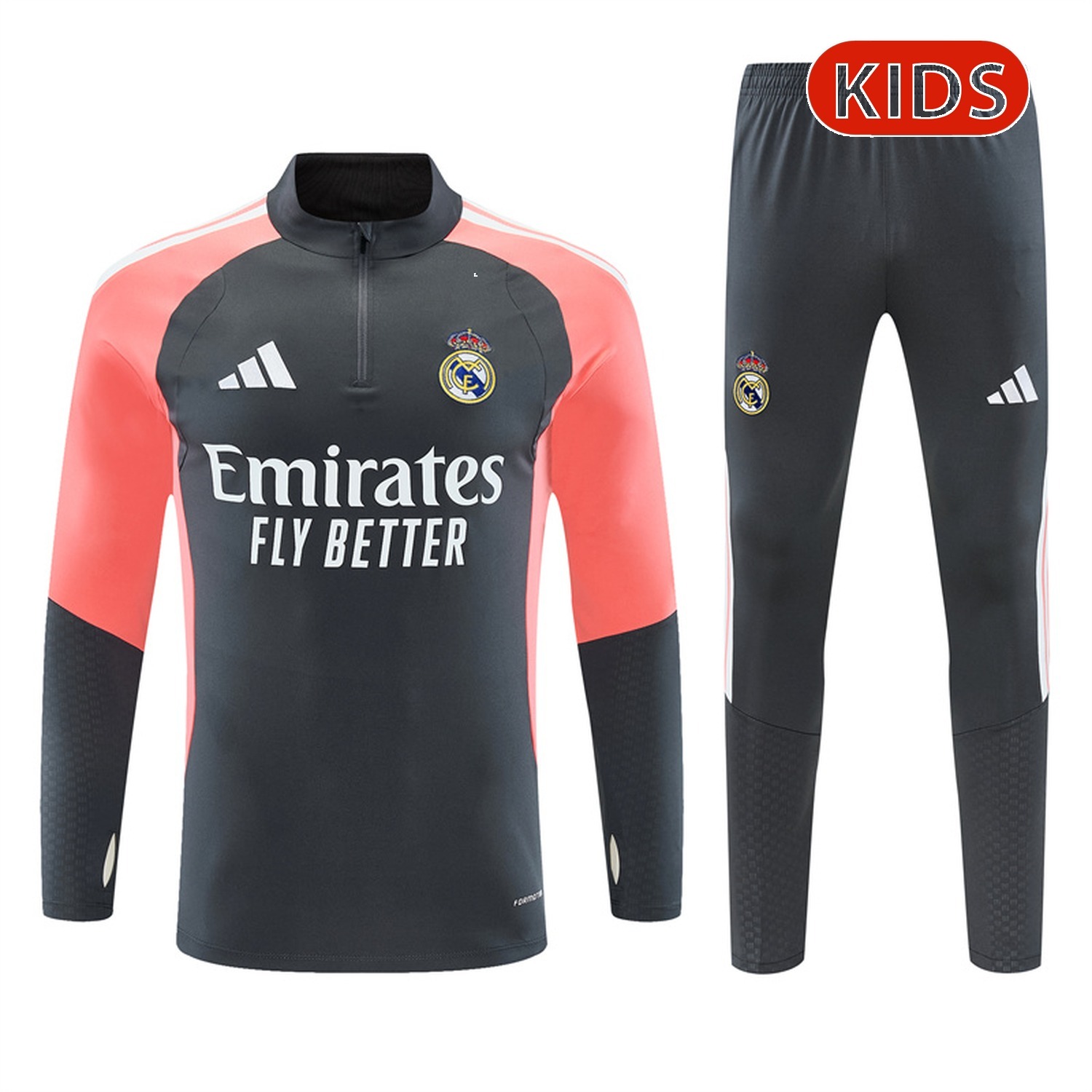 Real Madrid 26-27 Kids Long Sleeve Training Set - Deep Grey Top & Deep Grey Pants - UnitedFutballJersey