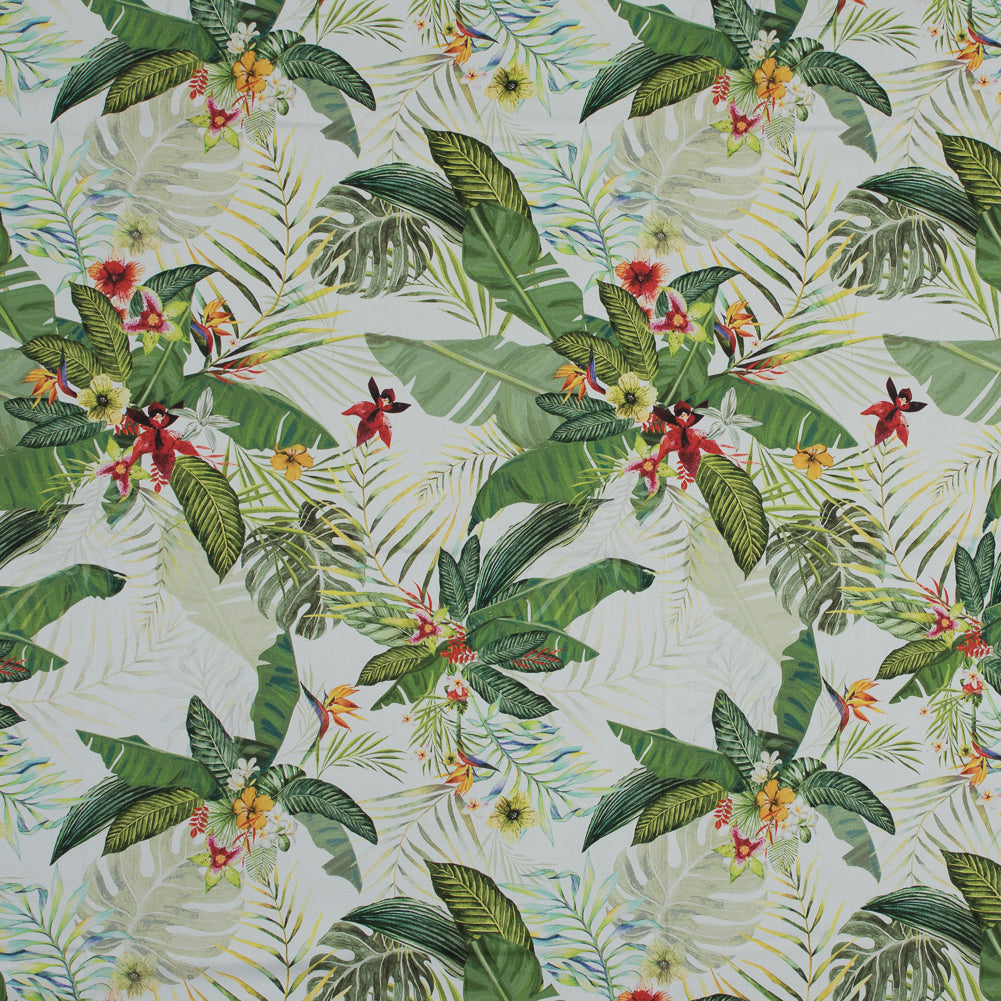 Stretch Cotton Sateen - Palm Leaves and Flowers - The Island's Palms Print - Mood Exclusive Aloha Collection - Joann Fabrics
