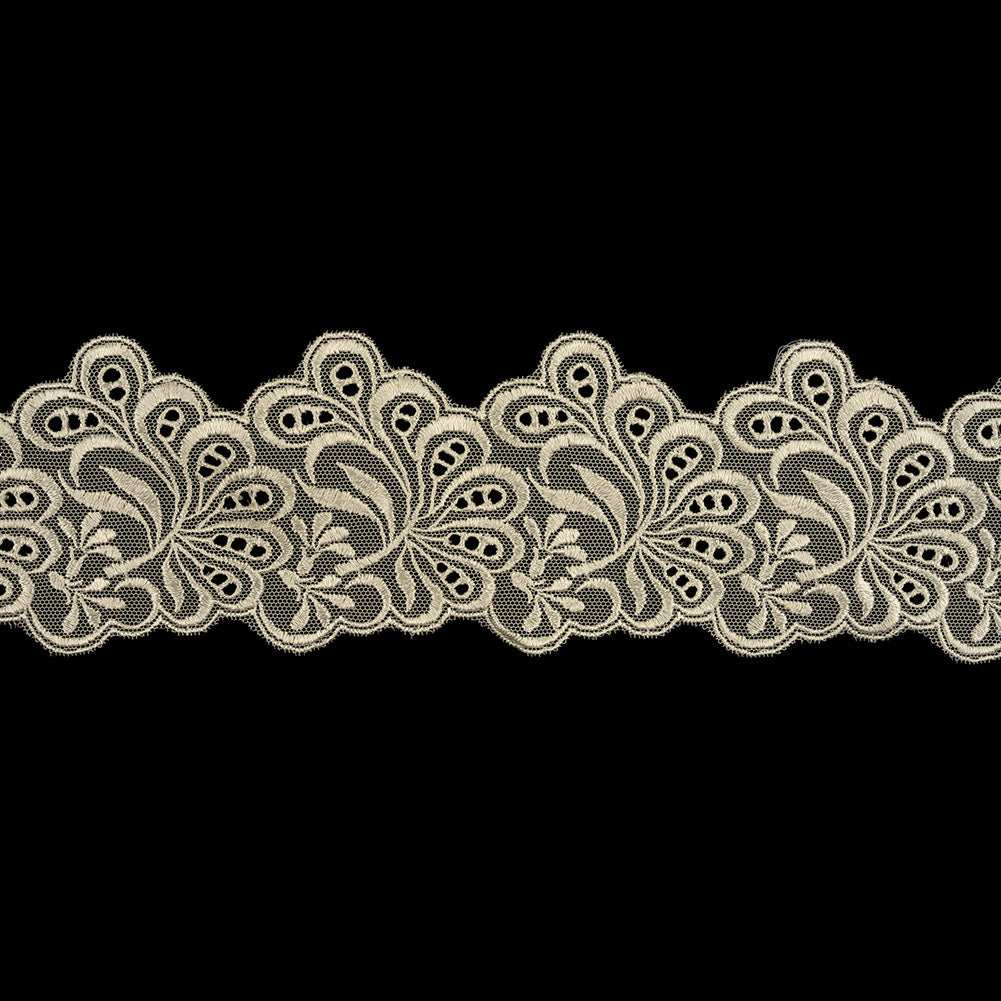 Pristine Ivory Luminous Leafy Stems Embroidered and Eyelet Lace Trim - 3
