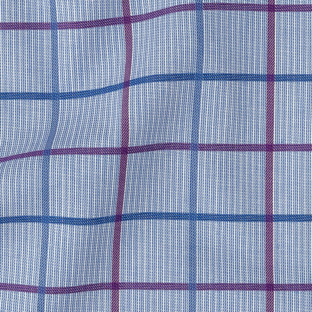 Premium Medium Blue, Maroon and Meadow Violet Tattersall Checkered and Pinstripes Cotton Shirting - Joann Fabrics