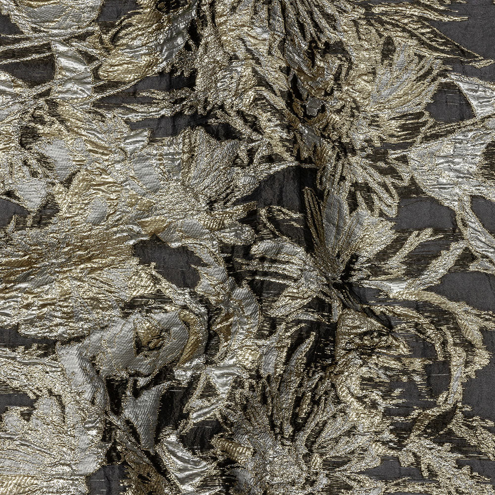 Metallic Ice Flow, Gold and Gunpowder Flashy Flowers Luxury Burnout Brocade - Joann Fabrics
