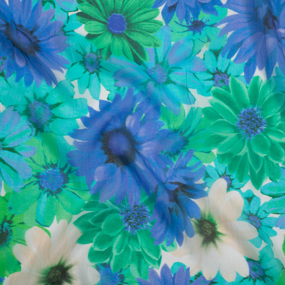 Viscose and Polyester Crepe Organza - Turquoise, Blue and Green Floral - Mood Exclusive Ultraviolets Print - Joann Fabrics