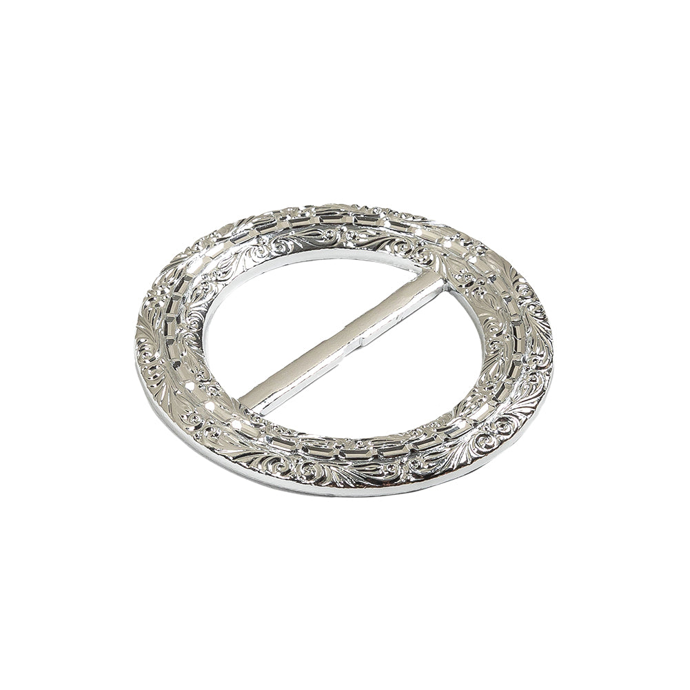Vintage Silver Classical Swirls Round Slider with Faceted Silver Band - 2.375