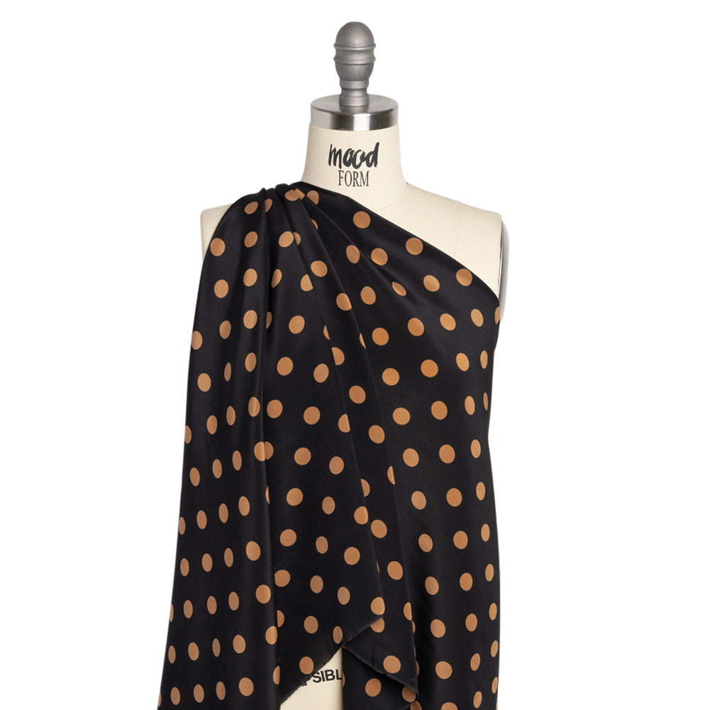 Famous Australian Designer Black and Gold Polka Dot Silk Crepe de Chine - Joann Fabrics