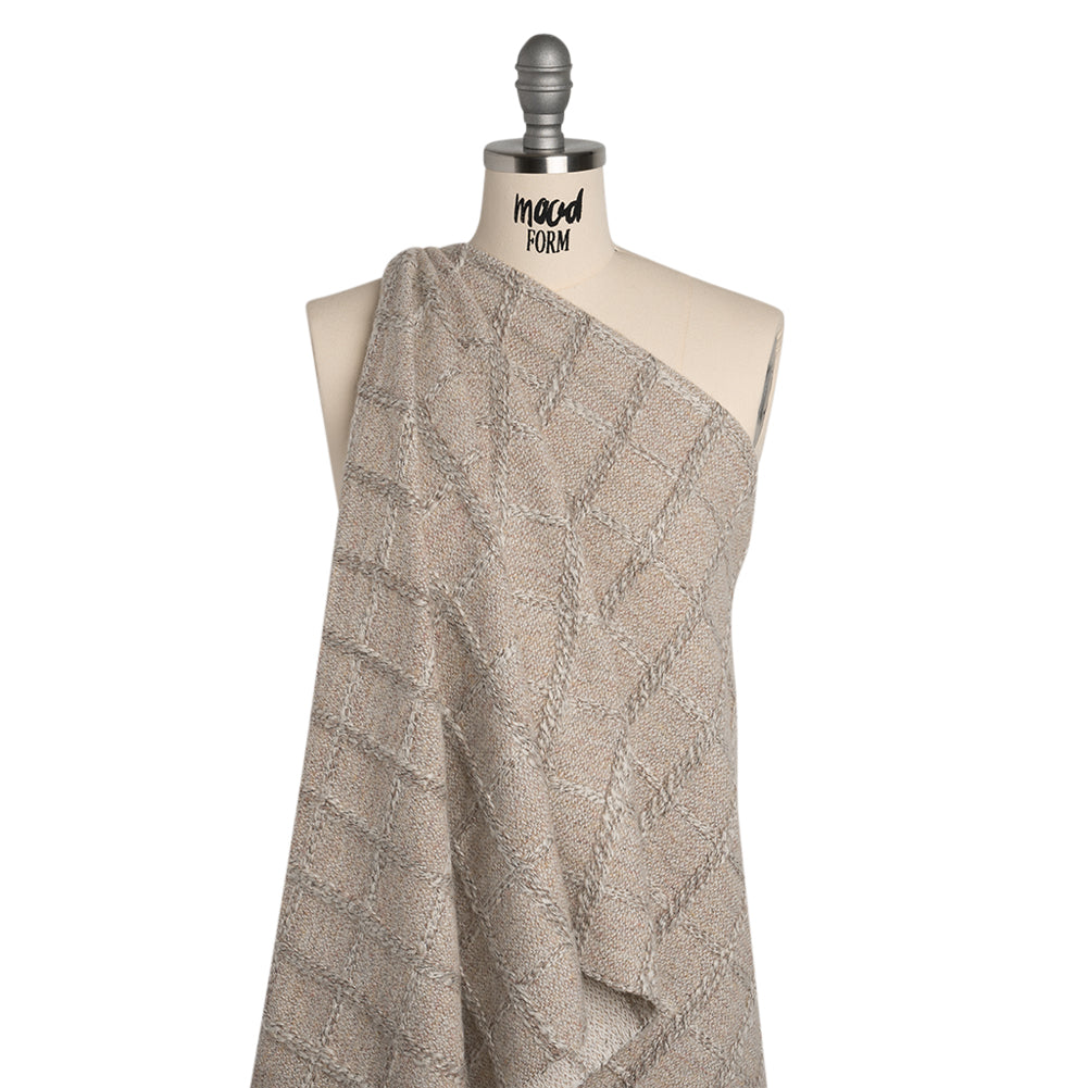 Wool Blend Boucle Tweed - Cream and Taupe Raised Windowpane Checks - Deadstock - Joann Fabrics