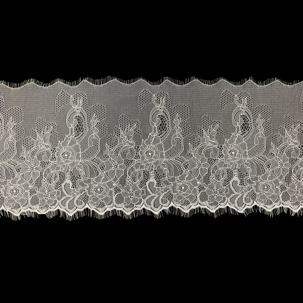 Blanc de Blanc Floral Chantilly Lace Trim with Eyelash Fringe - 10