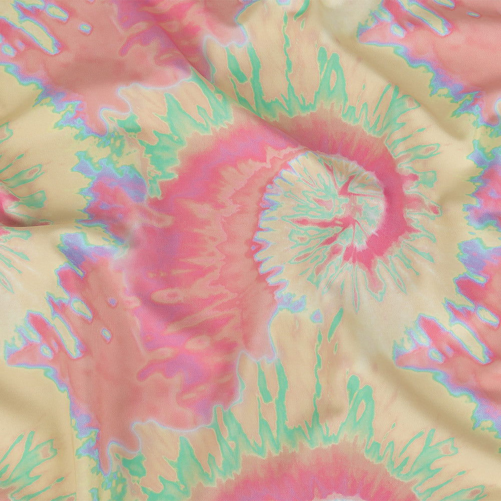 Compression Swimwear Tricot, UV Protective with Aloe Vera Microcapsules - Yellow, Pink and Orange Soft Swirls Tie Dye - Caye Collection - Joann Fabrics