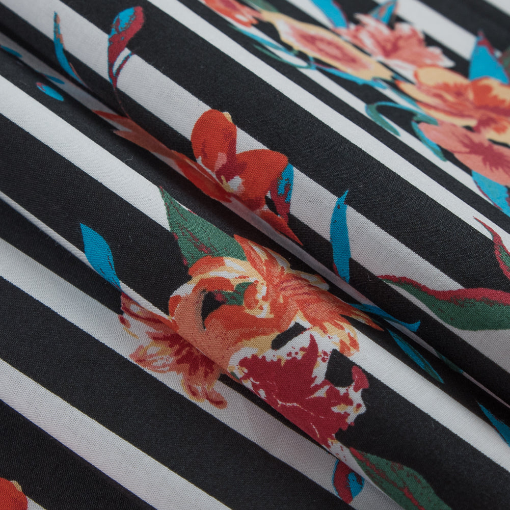 Black/Multicolored Striped Floral Cotton Poplin - Joann Fabrics