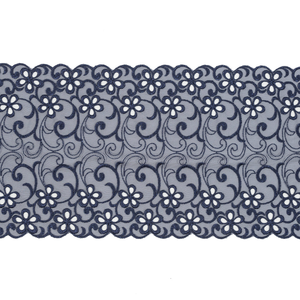 Maritime Blue Floral Embroidered Mesh - 8
