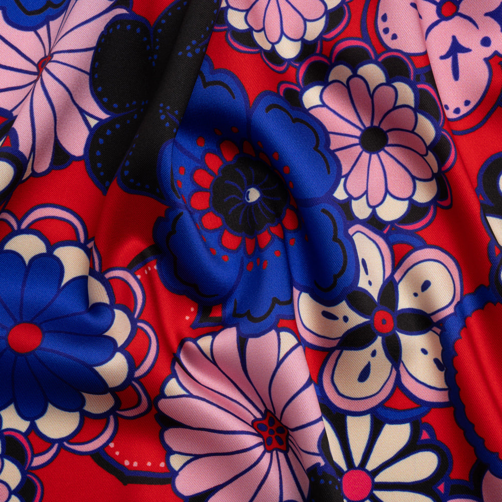 Recycled Polyester Twill Print - Red, Pink and Blue Floral - Mood Exclusive Confectioner's Crocus - Joann Fabrics
