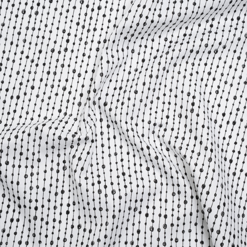 Printed Quilting Cotton by Patrick Lose for Northcott - Black on White Doodle Beaded Stripe - Basically Black & White Collection - Joann Fabrics