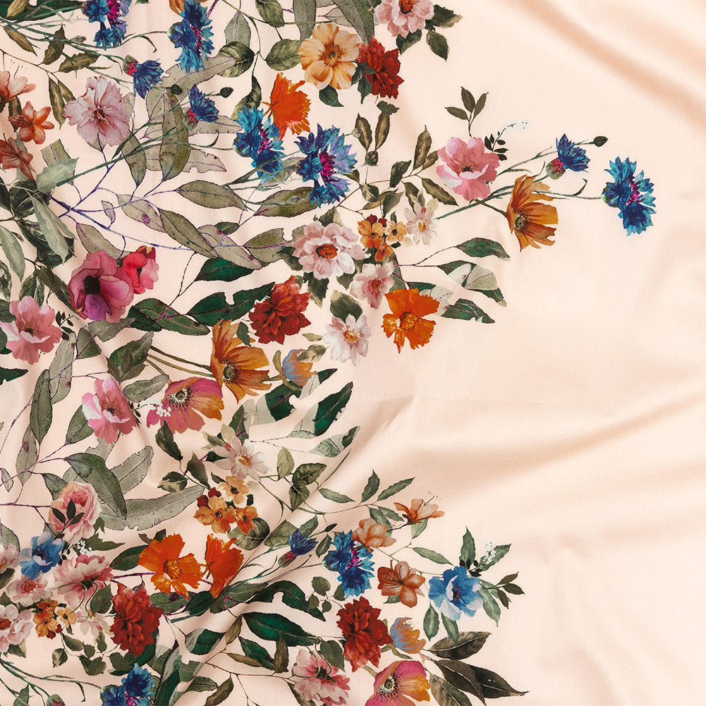 Stretch Cotton Sateen - Pink and Multicolor Floral Border - Adagio Print - Mood Exclusive Viso Collection - Joann Fabrics