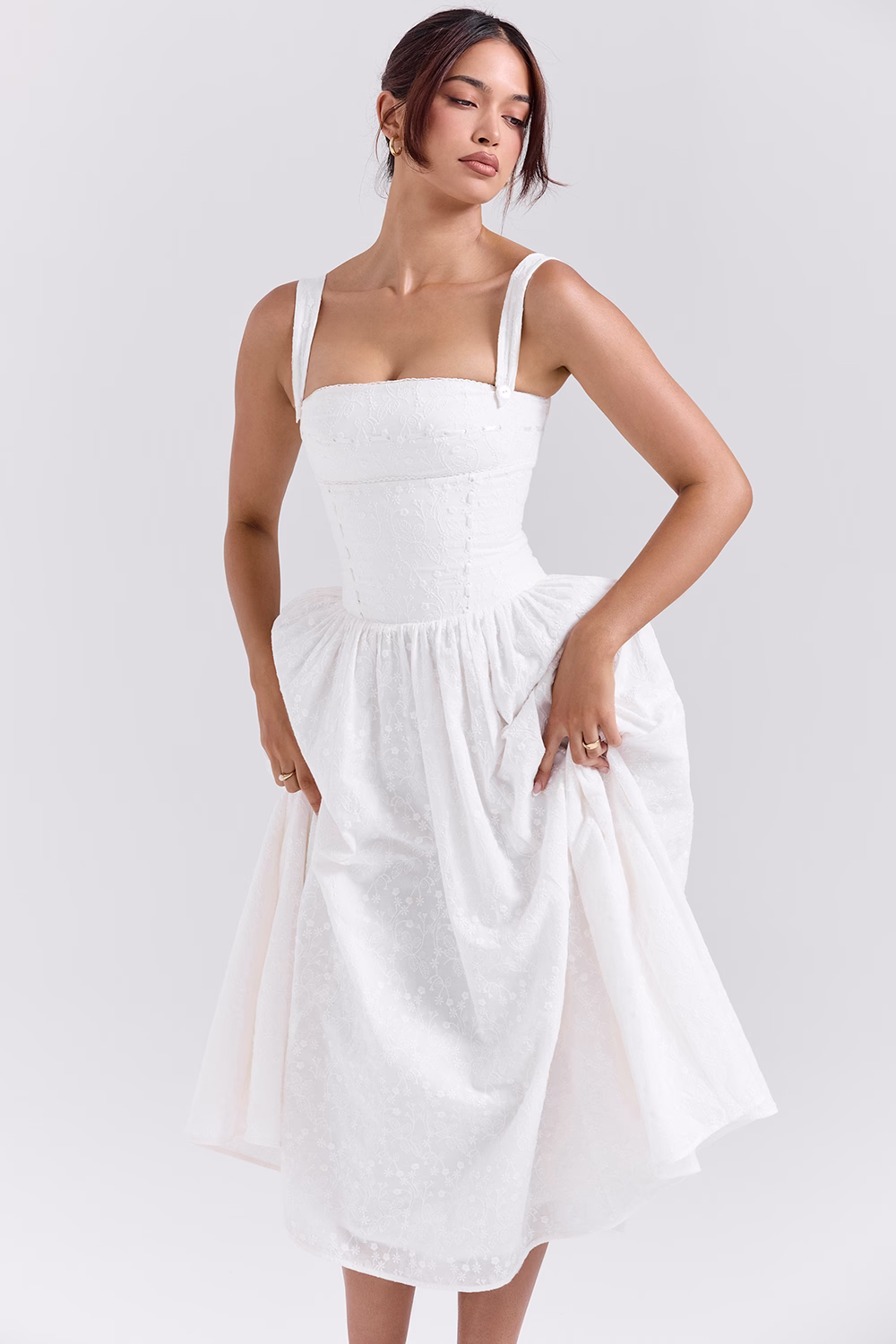 white broderie anglais midi sundress