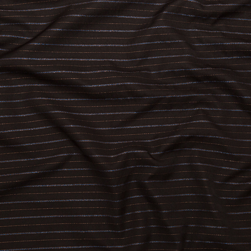Chocolate Brown Polyester Twill with Metallic Gilded Pleasure and Moody Blue Stripes - Joann Fabrics