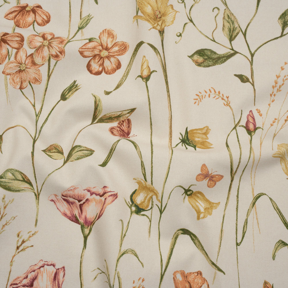 Printed Cotton Canvas - Autumn Flowering Stems and Butterflies - British Imported - Joann Fabrics