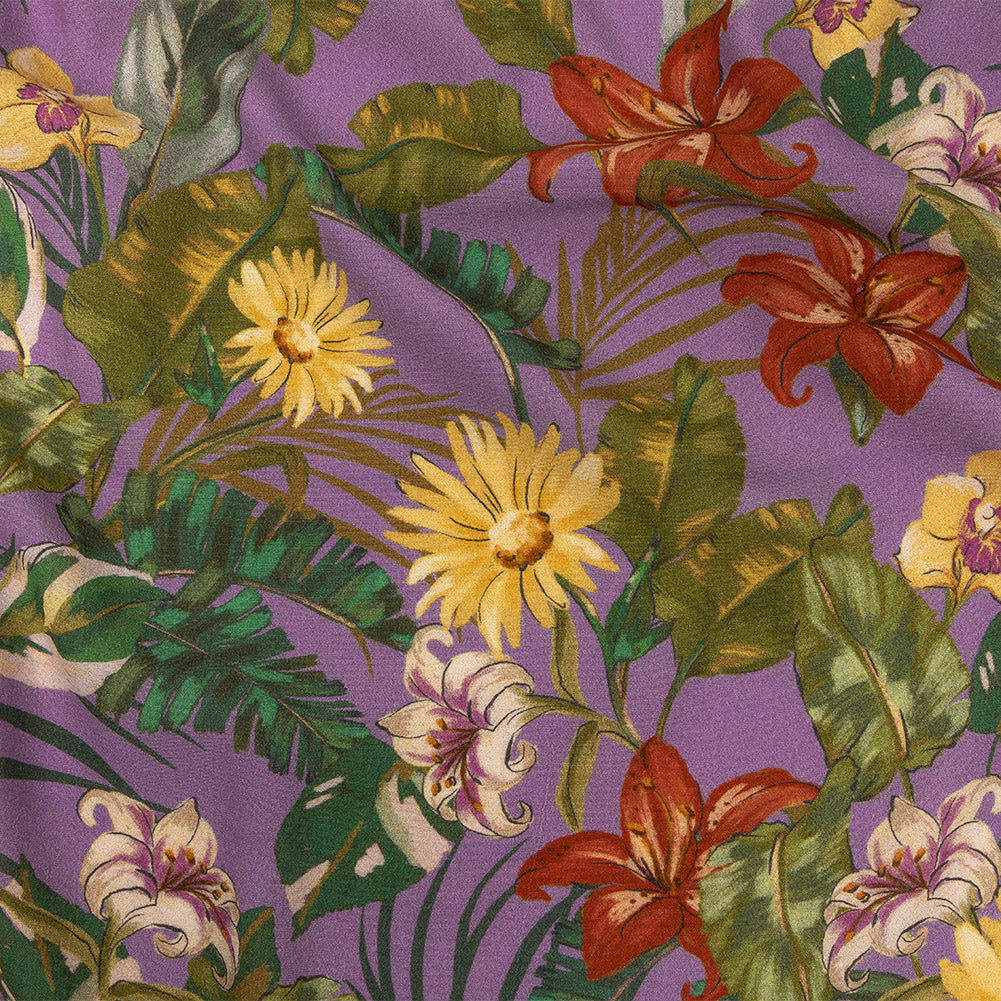 Sustainable Viscose Woven Print - Purple, Green and Red Floral - Mood Exclusive Vivid Vanity - Joann Fabrics