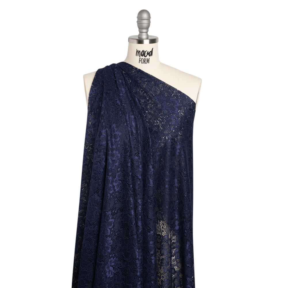 Stretch Corded Raschel Lace with All-Over Glitter - Navy on Navy Floral - Joann Fabrics
