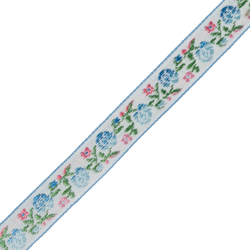 Blue and Pink Ombre Floral German Jacquard Ribbon - 0.625