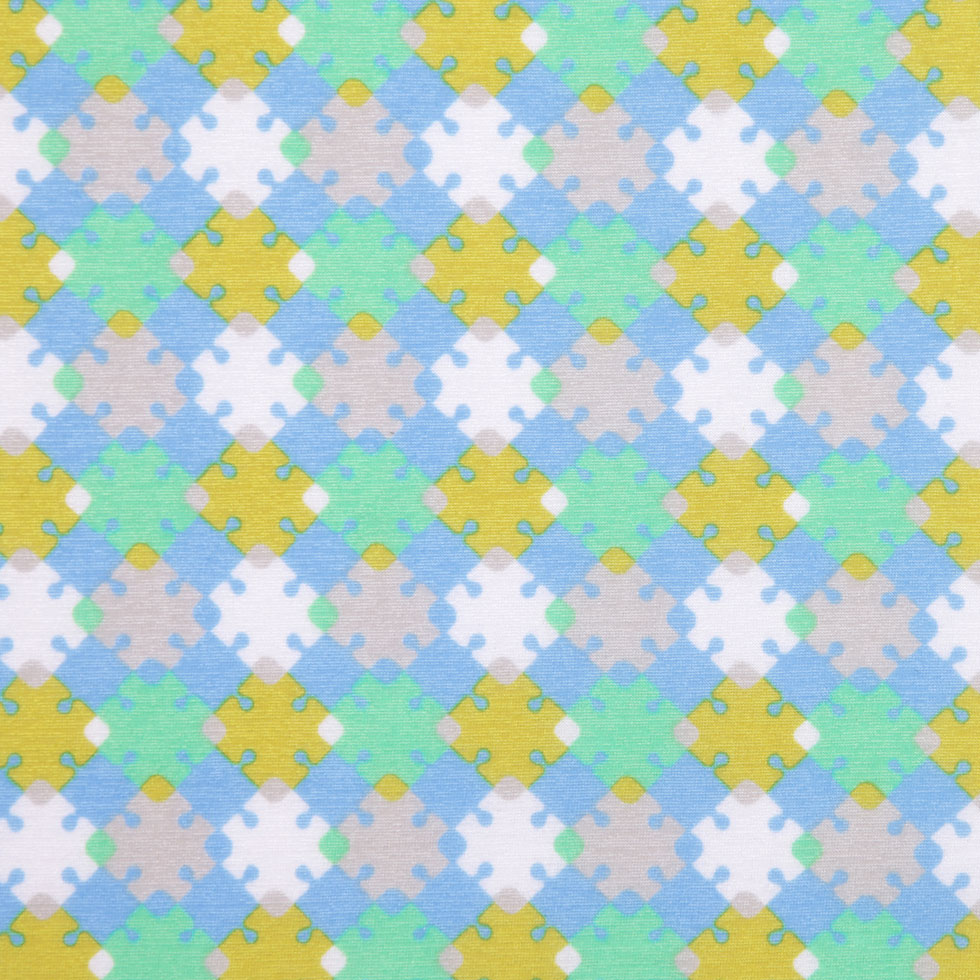 Horizon Blue, Vibrant Green and Golden Palm Geometric Polyester Jersey - Joann Fabrics