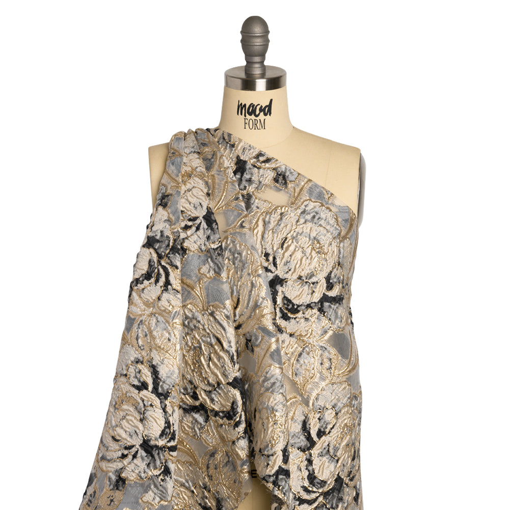 Metallic Gold, Beige and Black Floral Luxury Burnout Brocade - Joann Fabrics