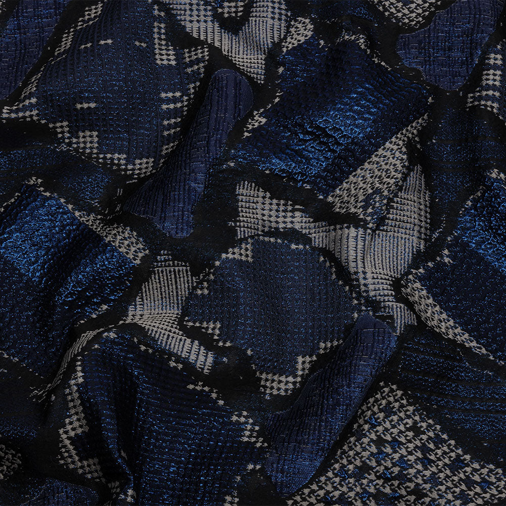 Metallic Navy, Black and Gray Abstract Patchwork Luxury Brocade - Joann Fabrics