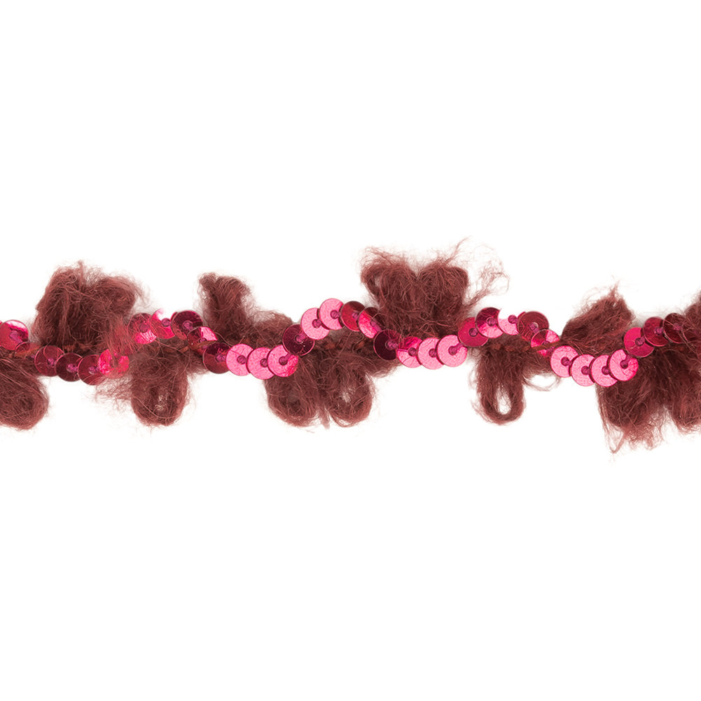 Wine and Sparkling Fuchsia Fuzzy Loops and Sequins Trim - 0.875