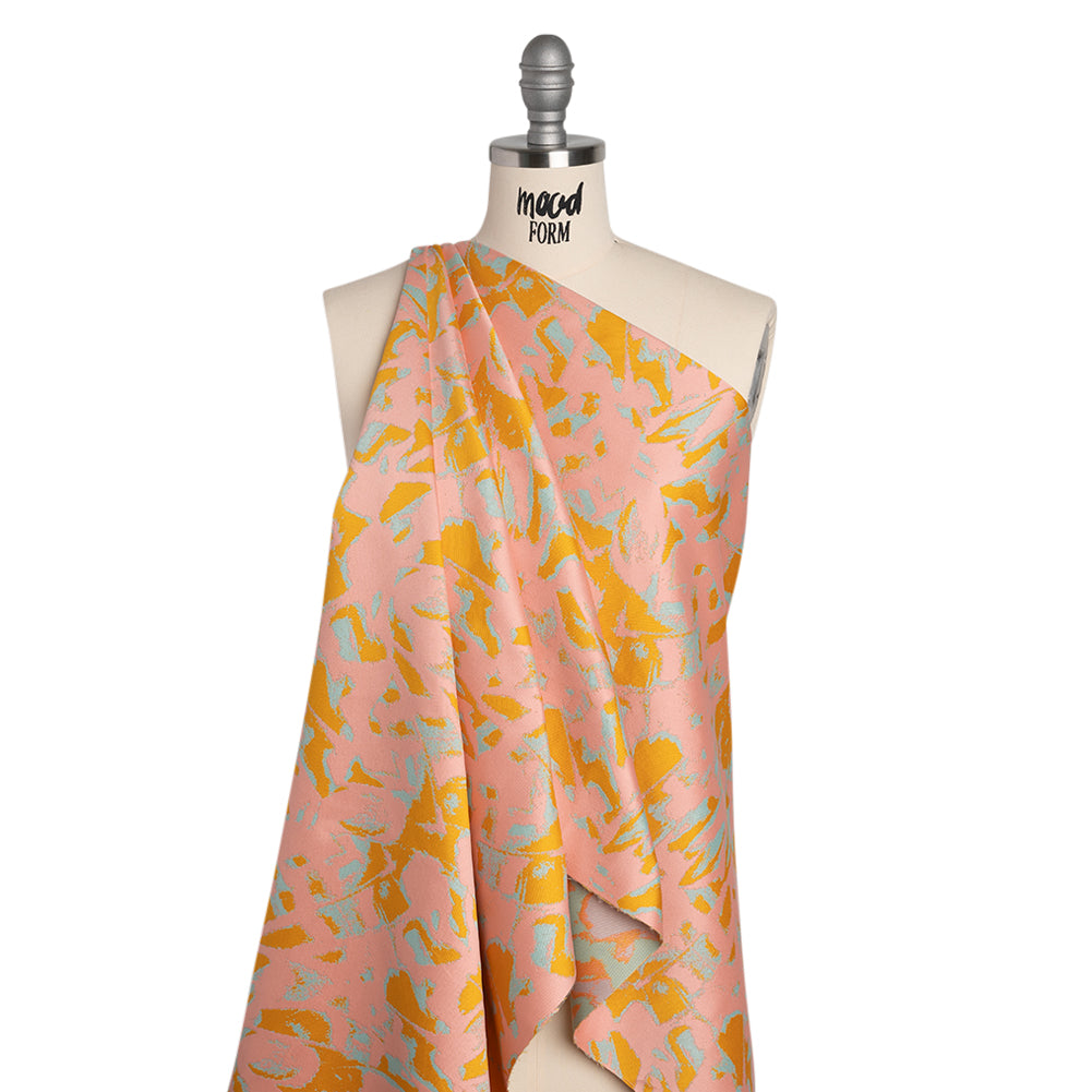 Luxury Polyester Brocade - Sparkling Peach, Golden Yellow and Sky Blue Abstract Markmaking - Joann Fabrics
