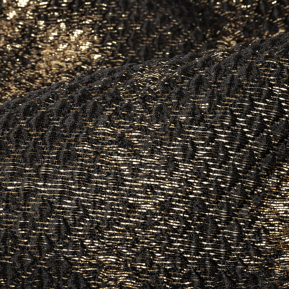 Mood Exclusive Jolene Metallic Gold and Black Tiny Diamonds Quilted Luxury Brocade - Joann Fabrics