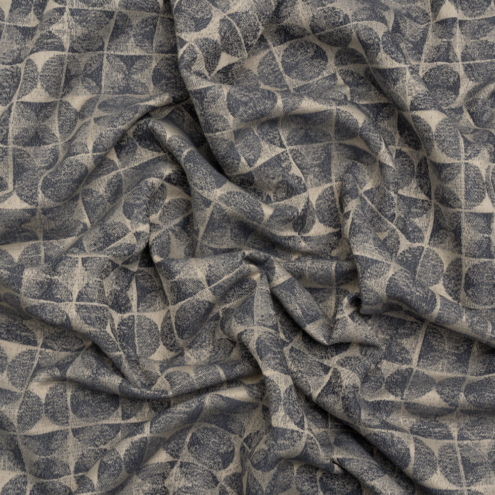 Circles and Slices Recycled Polyester and Cotton Drapery Jacquard - Denim - British Imported - Joann Fabrics