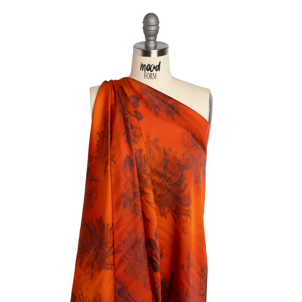 Satin-Faced Rayon Twill - Orange and Black Hazy Florals - Made in Italy - Joann Fabrics