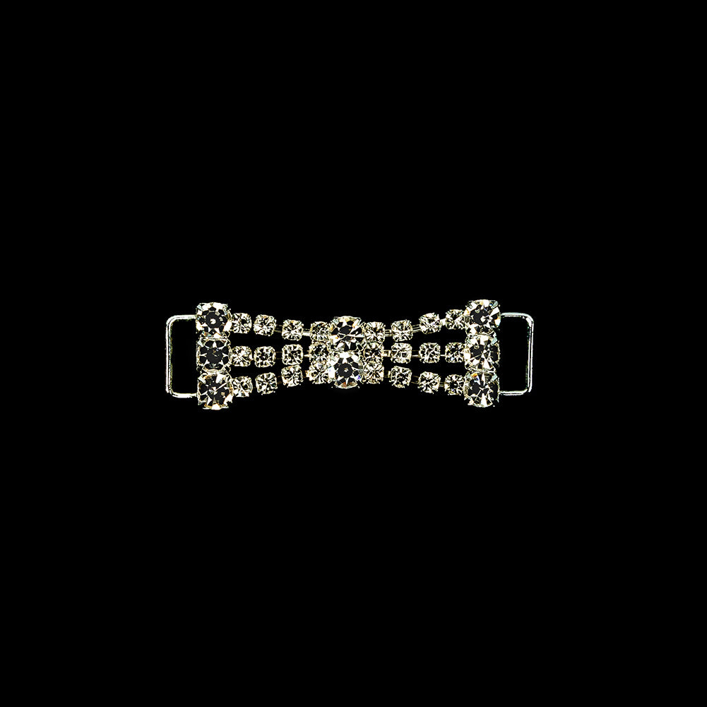 Vintage Czech Crystal Rhinestones and Silver Metal Dress Trim Ornament - 0.75