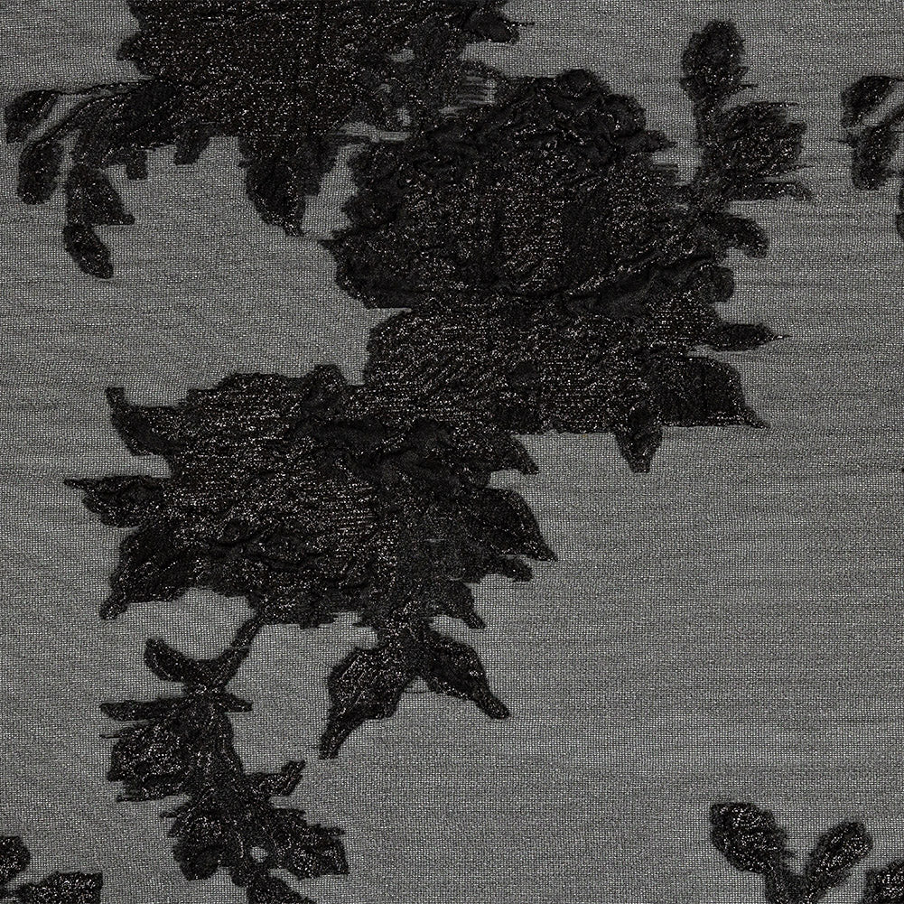 Metallic Black Floral Outlines Luxury Burnout Brocade - Joann Fabrics