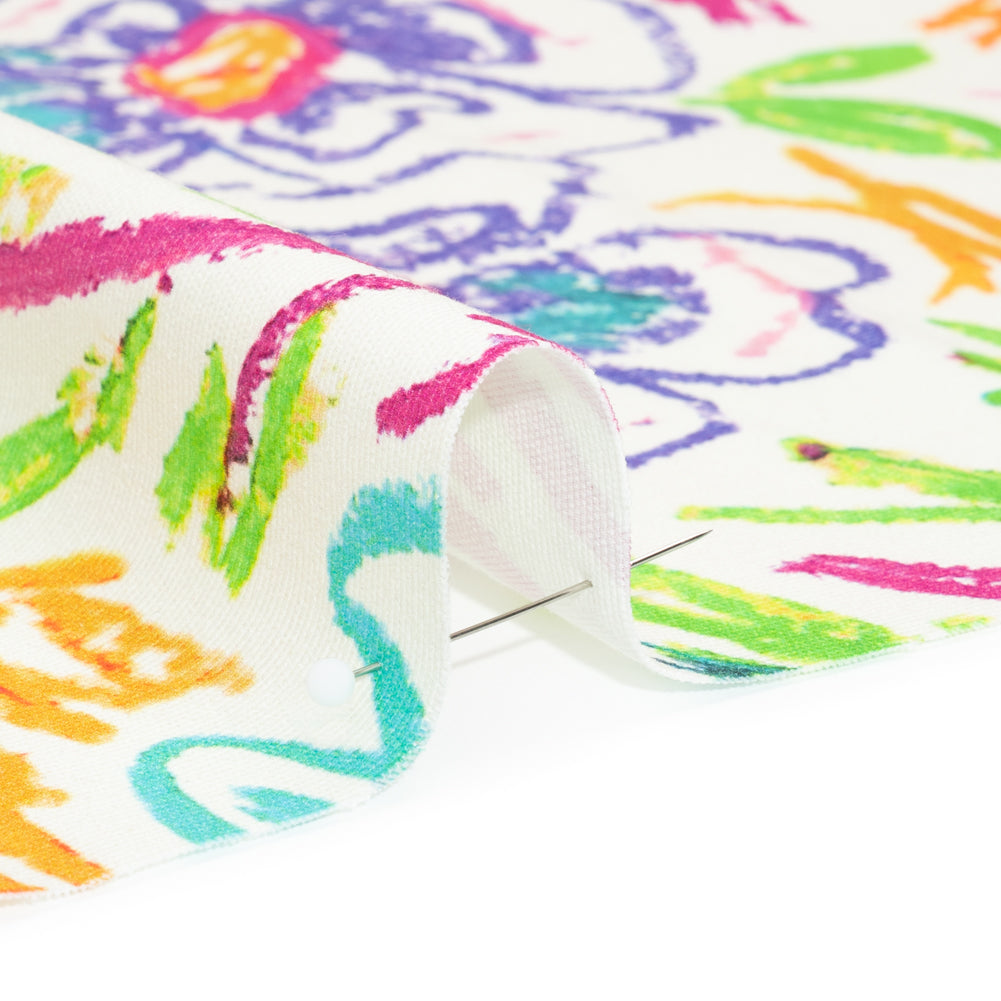 Stretch Cotton Canvas Print - White and Rainbow Crayon Flowers - Mood Exclusive Inner Child - Joann Fabrics