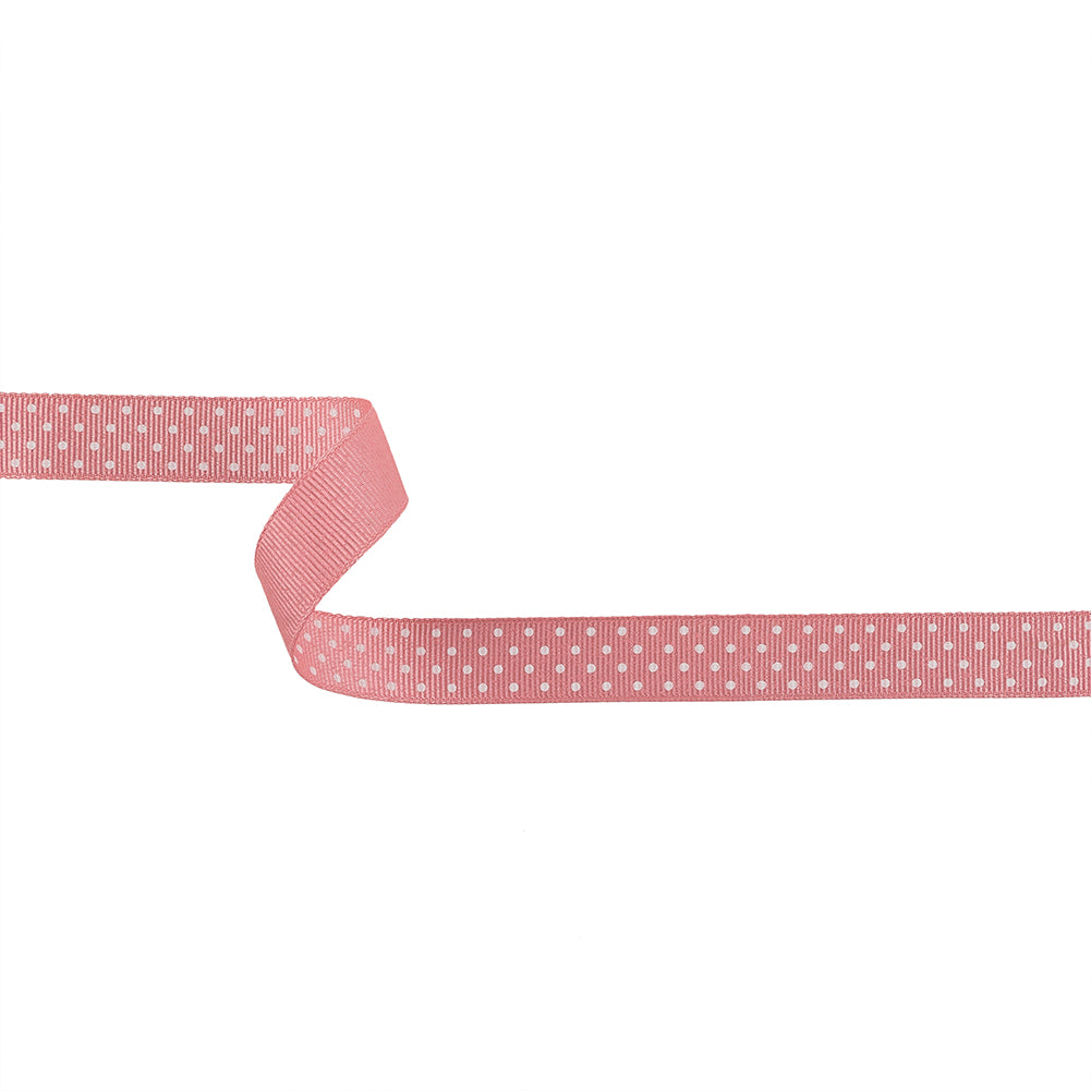 Flamingo Pink and White Polka Dots Grosgrain Ribbon - 0.625