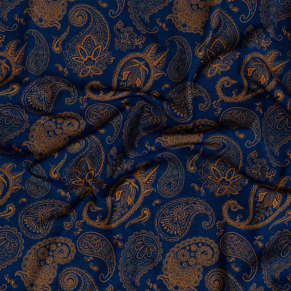 Estate Blue and Gold Paisley Caye UV Protective Compression Swimwear Tricot with Aloe Vera Microcapsules - Joann Fabrics