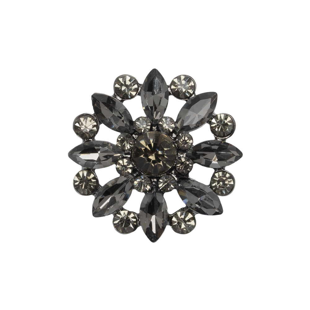 Rhinestone and Metal Shank Back Button - 38L/24mm - Black Diamond and Nickel-Free Silver Open Flower - Joann Fabrics
