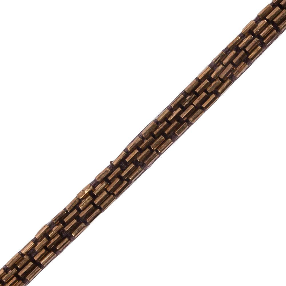Vintage Bronze 4 Row Bugle Beads on Brown Trimming - 0.375