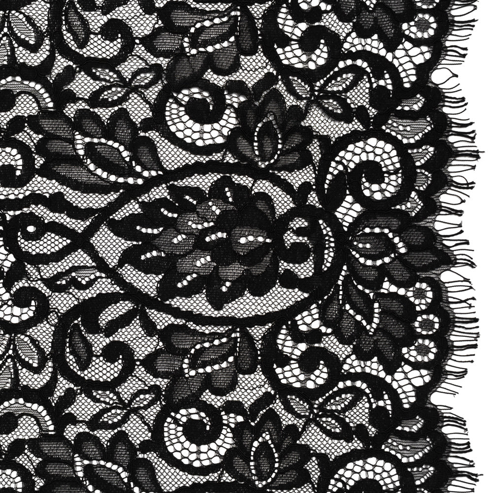 Corded Lace with Finished Edges - Black Flowering Vines - Joann Fabrics