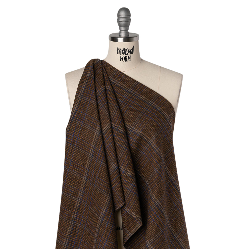 Wool Blend Tweed Twill - Brown, Cobalt Blue and Black Plaid - Joann Fabrics