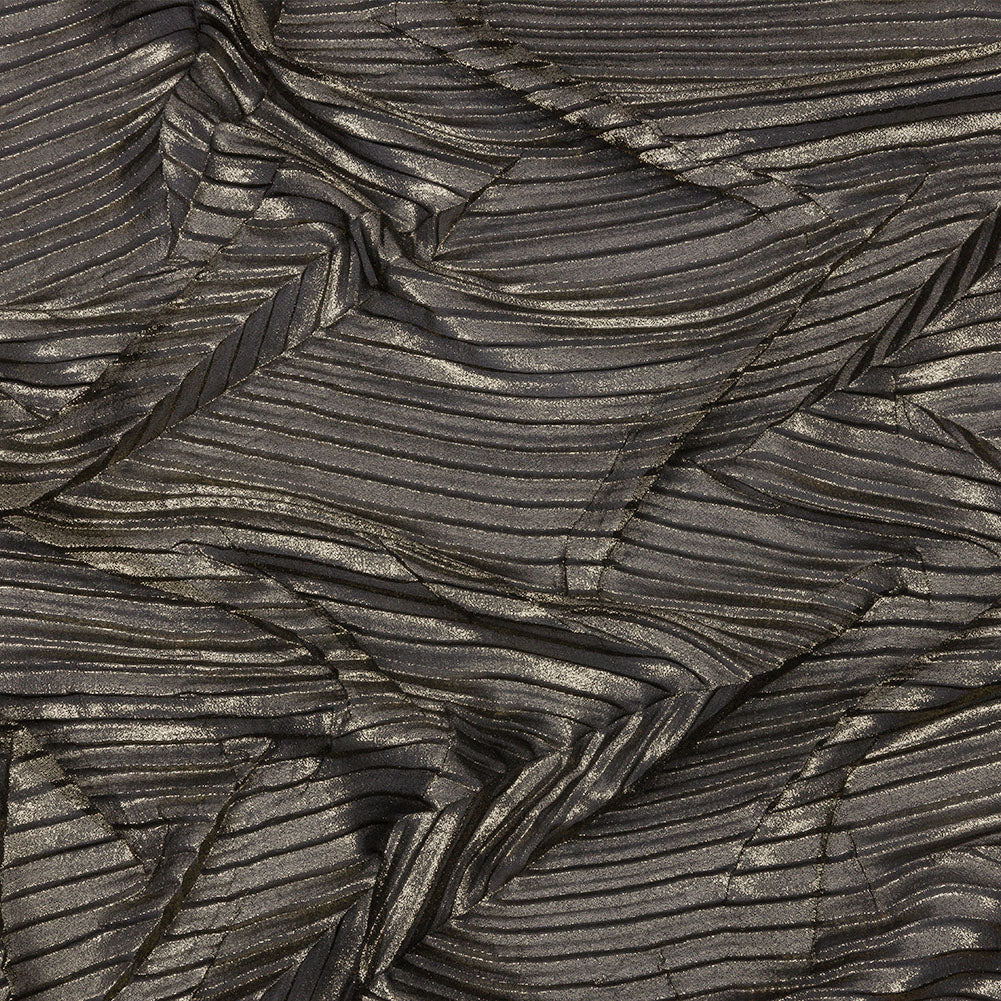 Polyester Chiffon with Abstract Pleats and Gold Foil - Black - Melia Collection - Joann Fabrics