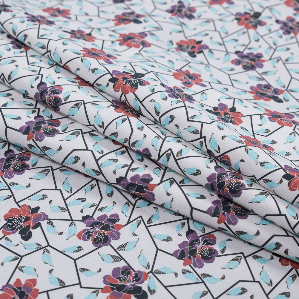 European Red and Angel Blue Floral and Feathered Cotton Poplin - Joann Fabrics
