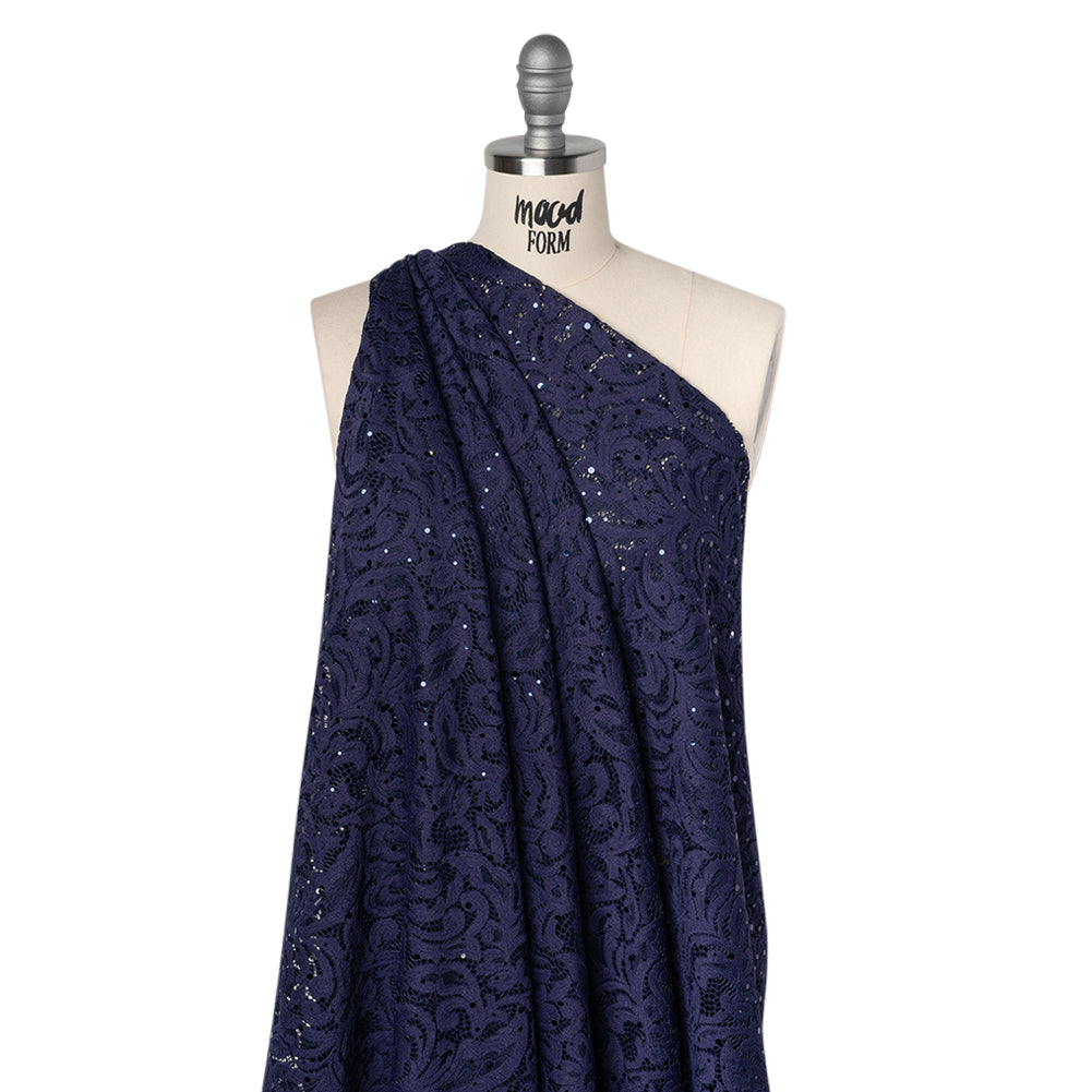 Stretch Raschel Lace with Metallic Spots - Navy Fancy Leaves and Flowers - Joann Fabrics