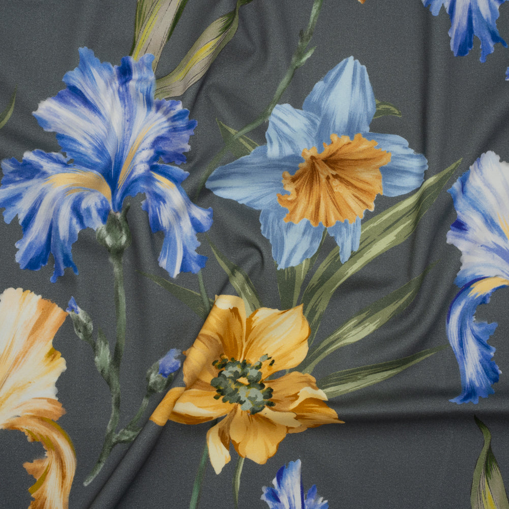 Brushed Cotton Woven - Golden Yellow, Blue and Gray Big Lilies - Mood Exclusive Language of Lilies Print - Joann Fabrics