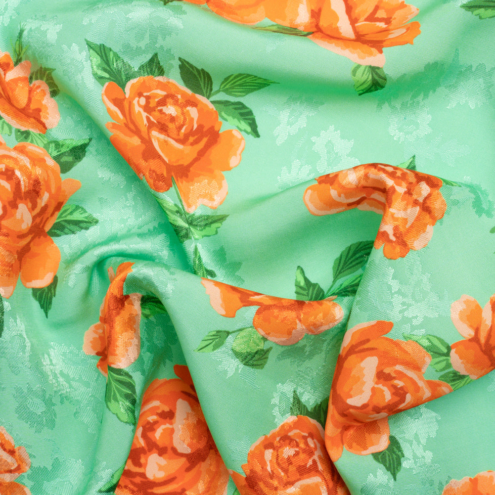 Floral Viscose Jacquard Print - Mint Green and Orange Floral - Mood Exclusive Robin's Egg Rose - Joann Fabrics