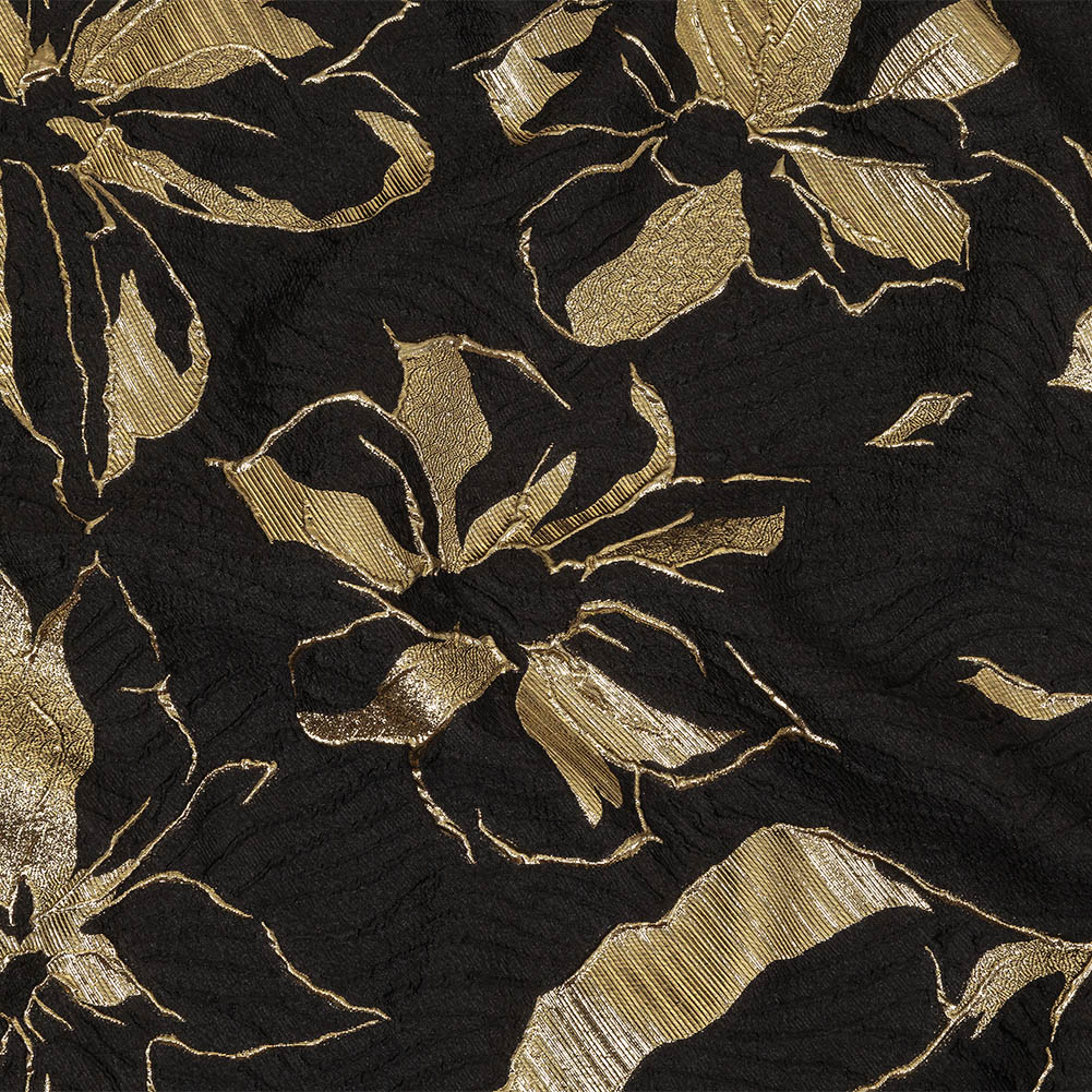 Metallic Gold and Black Floral Border Print Luxury Brocade - Joann Fabrics