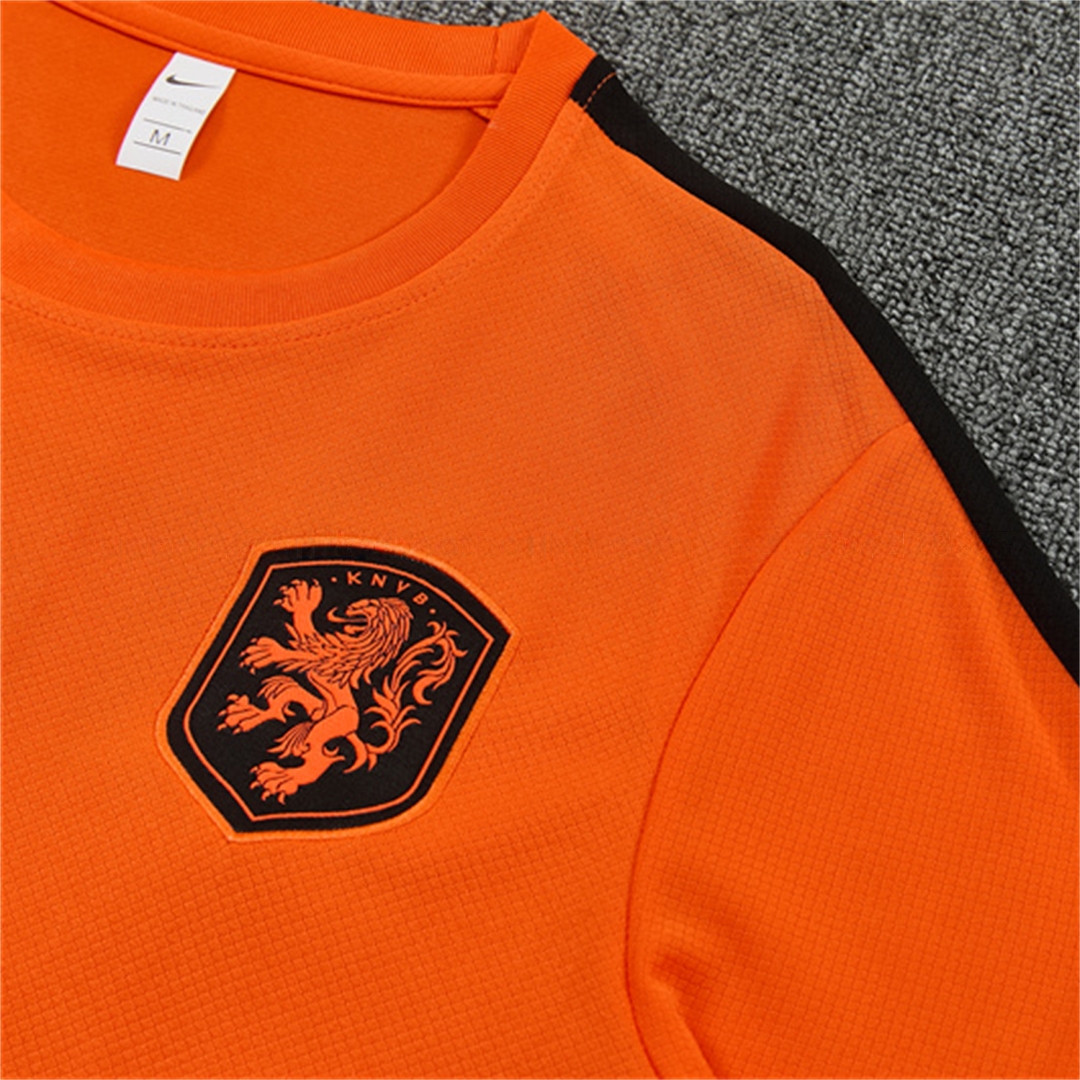 Netherlands 2026 Kids Short-Sleeve Training Set - Orange Top & Black With Orange Accents Pants - UnitedFutballJersey