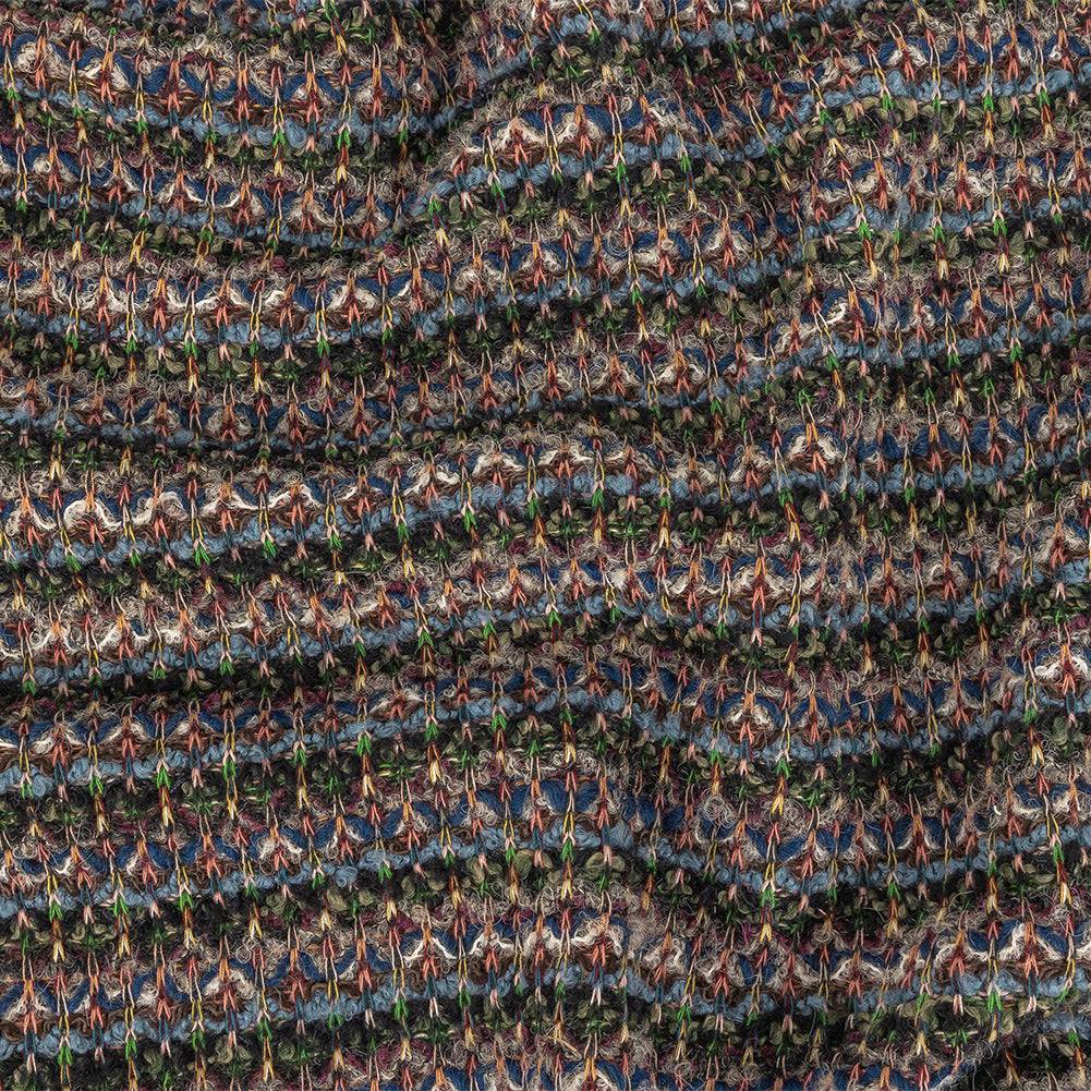 Italian Navy, Dusty Blue and Green Striped Boucle Wool Sweater Knit - Joann Fabrics