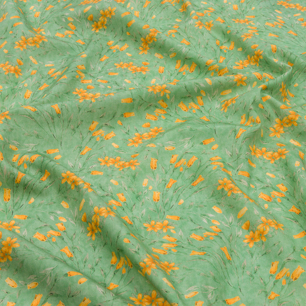 Cotton Poplin - Teal and Orange Floral - Dance with the Daffodils Print - Mood Exclusive Secret Garden Collection - Joann Fabrics